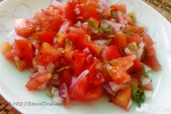 photo of koshimbir (a classic onion and tomato salad)
