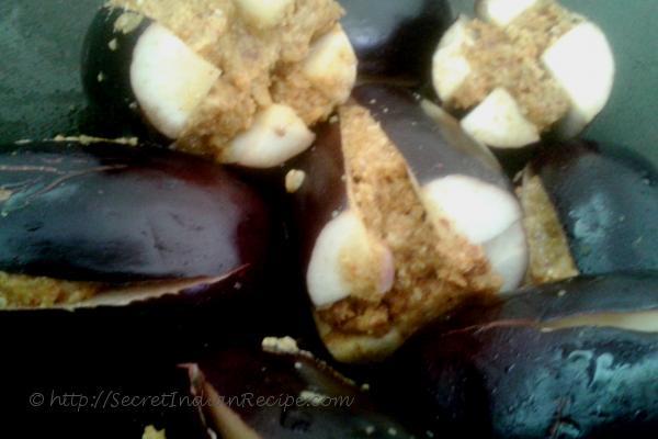 photo of bharli vangi (spicy stuffed aubergines /eggplant curry)