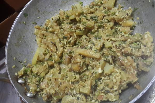 photo of narkel diye thor chenchki-banana stem with coconut