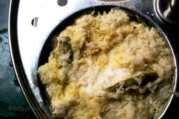 photo of chena bhape (steamed cottage cheese in coconut and mustard gravy)