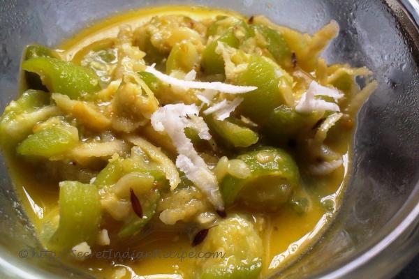 photo of jhinge baahari (sweet and savory ridge gourd with coconut)