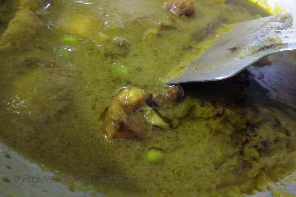 photo of nimona (green pea curry)