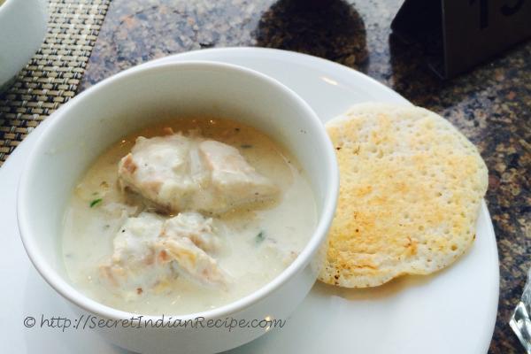 photo of chicken stew and appams