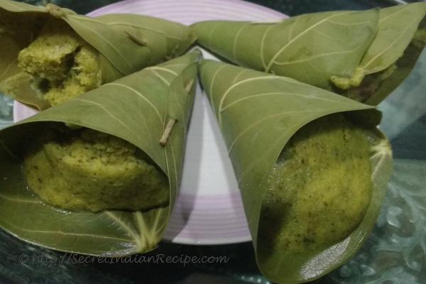 delicious dhokla steamed in banyan tree leaves