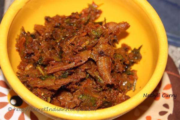 photo of dry anchovies curry/ dry nethili curry/ endu nethalla kura
