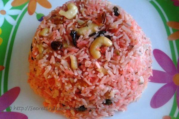 photo of rooh afza and coconut flavoured sweet pulav