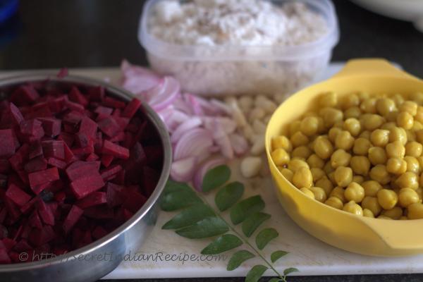 photo of beetroot channa poriyal ingredients