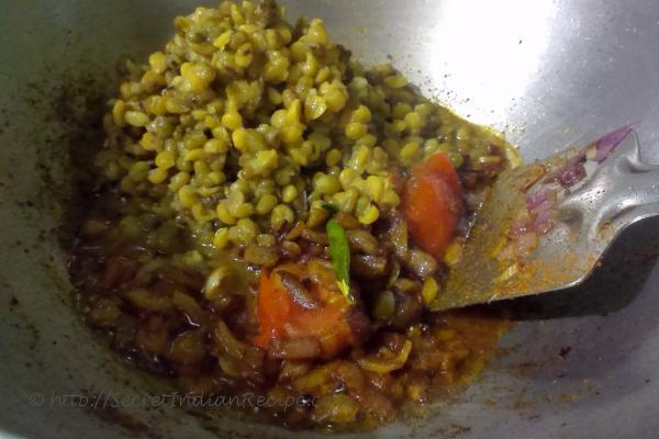 photo of dal tadka (whole green lentil and bengal gram cooked with spices)