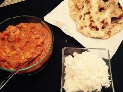 Tikka Masala, Garlic Naan, and Rice 